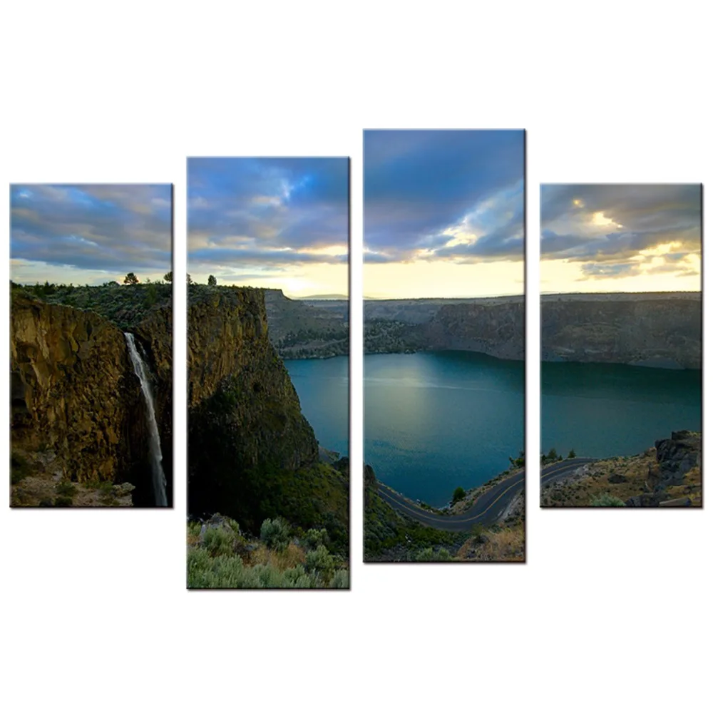 4 панели картина из холста с природными горными пейзажами и синим озером