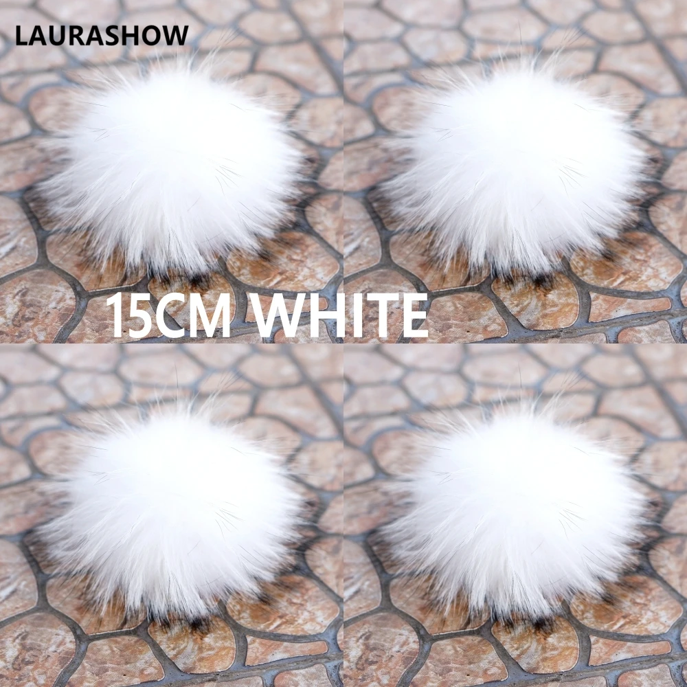 LAURASHOW 4Pcs/ Lot DIY 13-14 15-16cm Real Mink Raccoon Fur Ball Pompoms for Knitted Hat Cap Beanies Keychain Scarves
