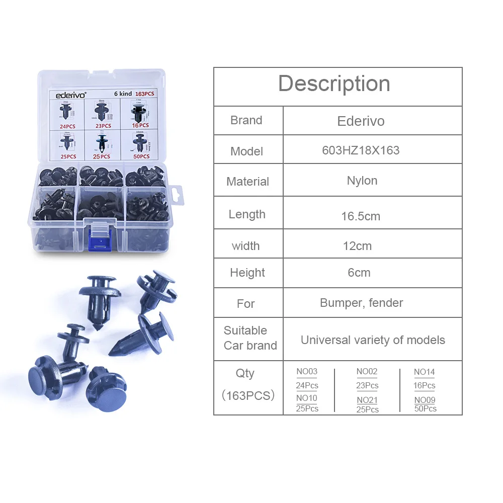 Ederivo 6Kinds 163PCS Universal Mixed Plastic Boxed Car Rivet Screw Fastener Auto Bumper Fender Retainer Clips For All Cars | Автомобили и