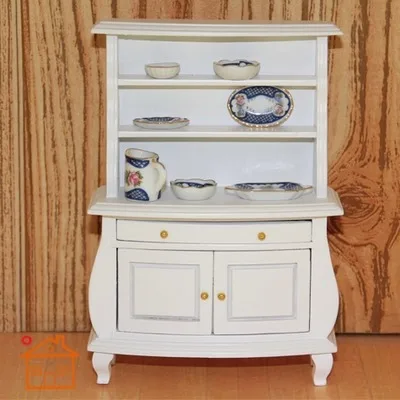 

1:12 Dollhouse Furniture Toy White Cabinet Kitchen Living Room Bedroom Disk Shelf with Openable Drawer and Double Closets