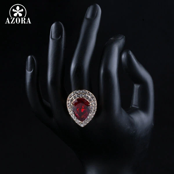 AZORA золотые красные с фианитом капли воды TR0125|gold color|ring ringring drops |
