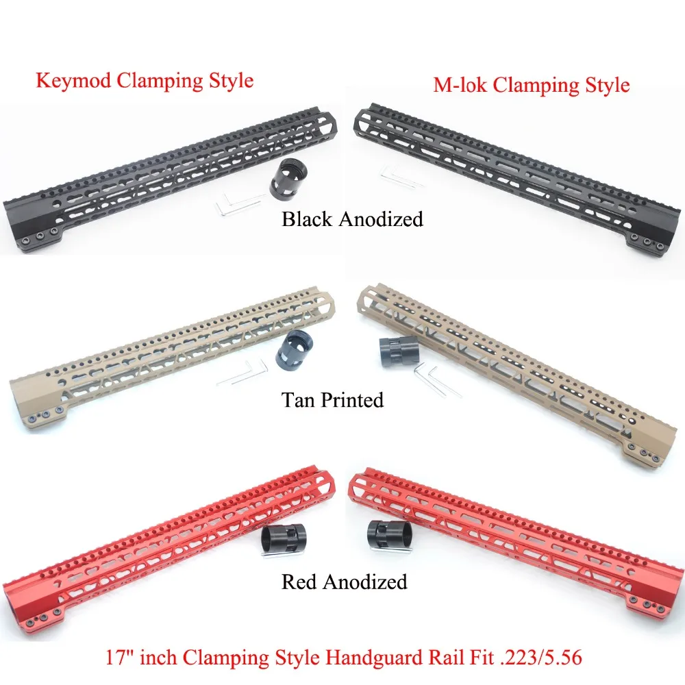 

TriRock 17'' inch Clamping Style Keymod/M-lok Handguard Rail Free Float Picatinny Mount System Fit .223/5.56_Black/Red/Tan Color