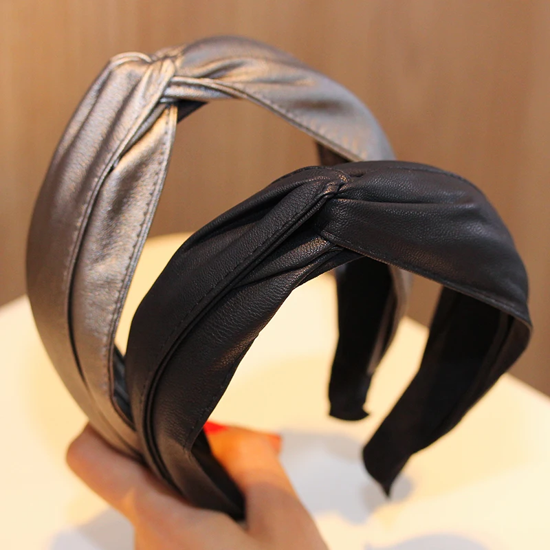 Новый ретро ручной работы головная повязка из PU кожи с бантом для девочек.