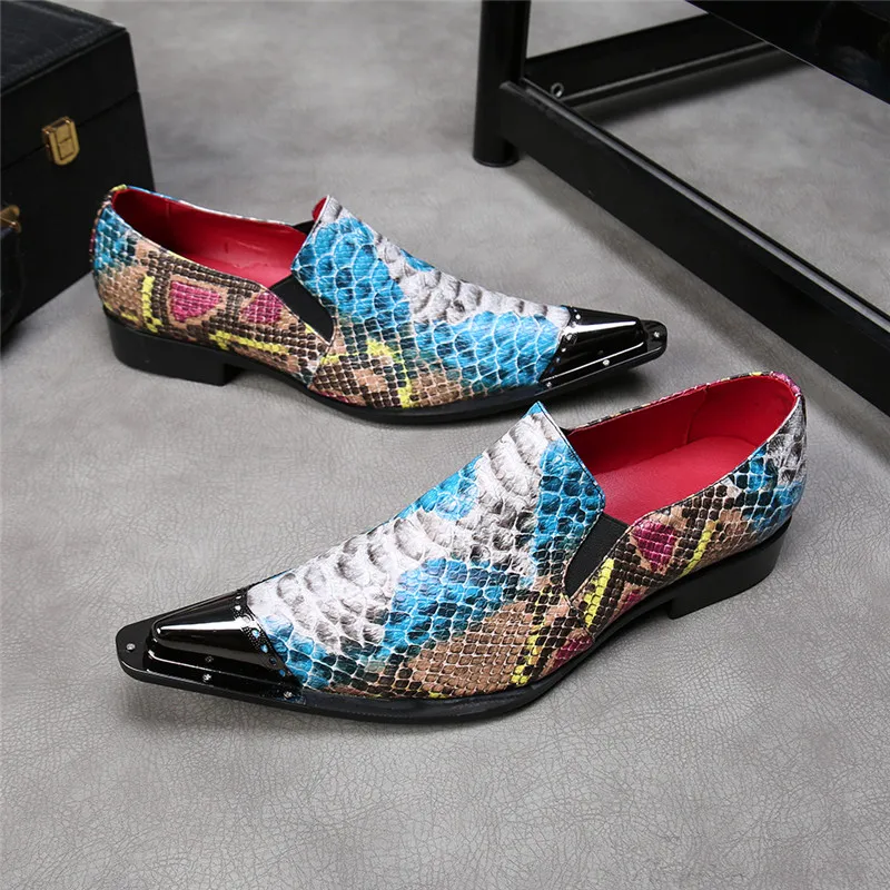 Fashion Serpentine Gentleman Shoes Man Red Inside Metal Toe Designer Flats Rivets Spikes Pointed Dressing Casual | Обувь