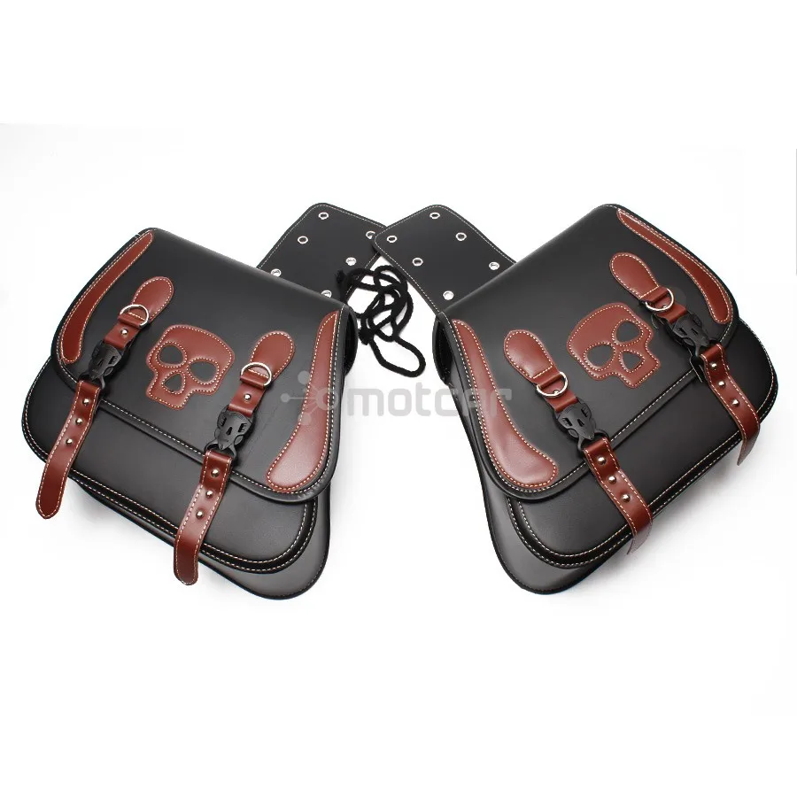 

1pair Black Retro PU Leather Skull Style Motorcycle Saddle Bags Luggage Side Tool Bags For Honda Suzuki Yamaha Harley Cafe Racer