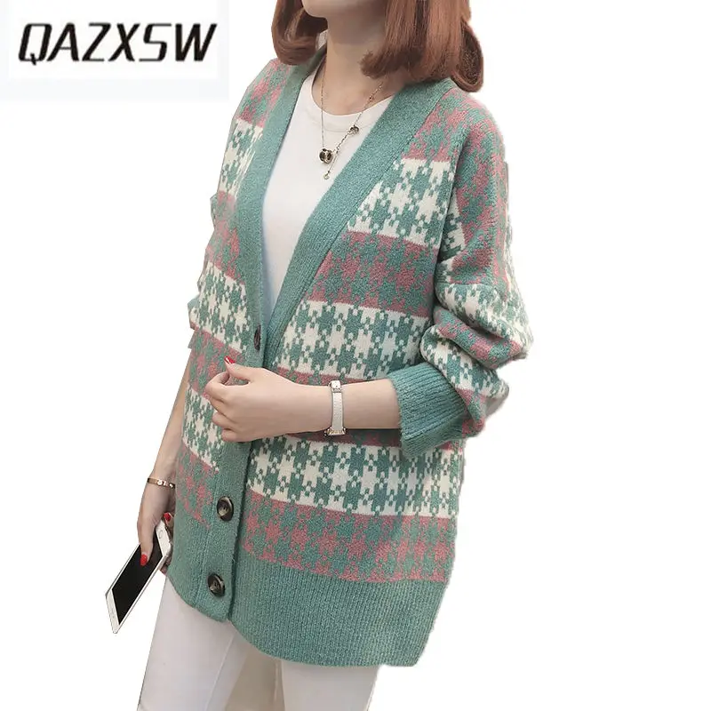 2018 New Autumn Women's Sweater Ladies Casual Loose and Pullover V-neck Long Sleeve Thick Knitted Jacket LP021 |