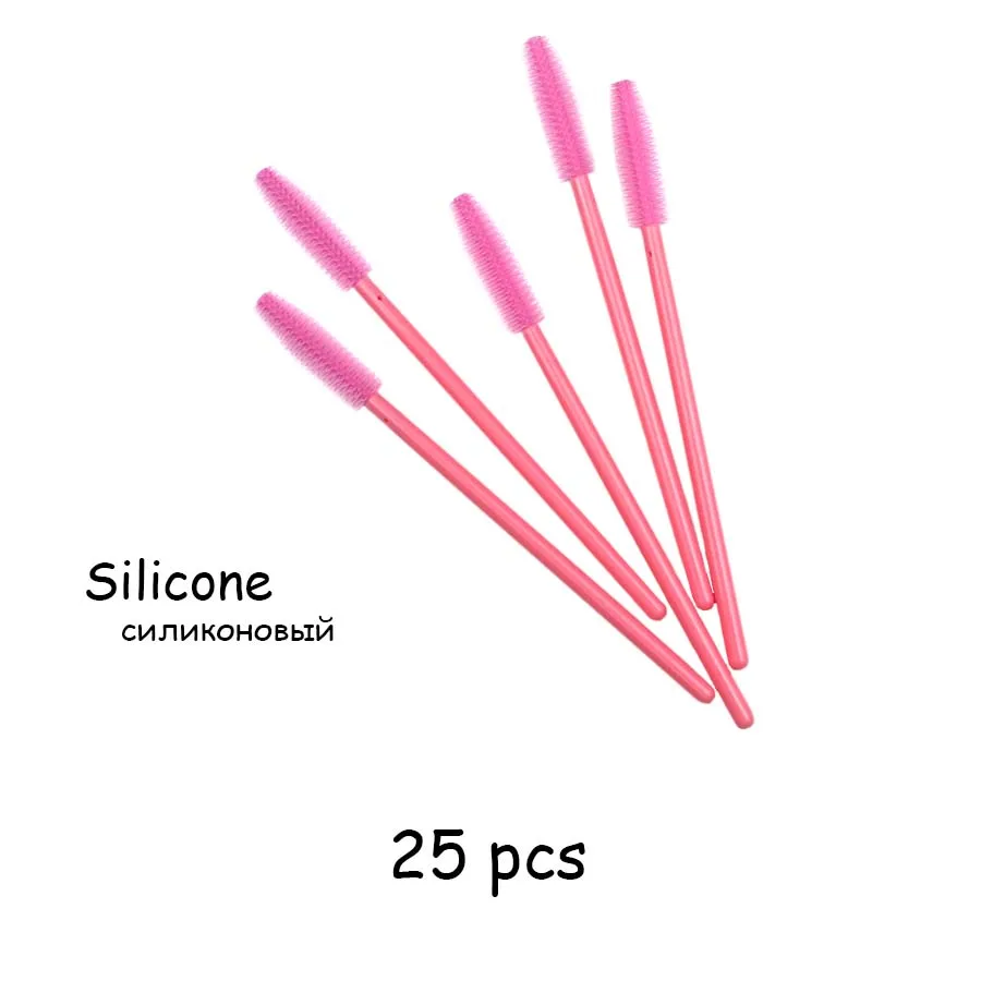 25pcs Pink Тушь для ресниц одноразовые палочки для макияжа Кисти 25/50 шт в наборе, Eyeashe, придания формы бровям, нанесения основы нейлоновые кисти для макияжа с силиконовым наращивания ресниц Инструменты - Handle Color: 25pcs Pink