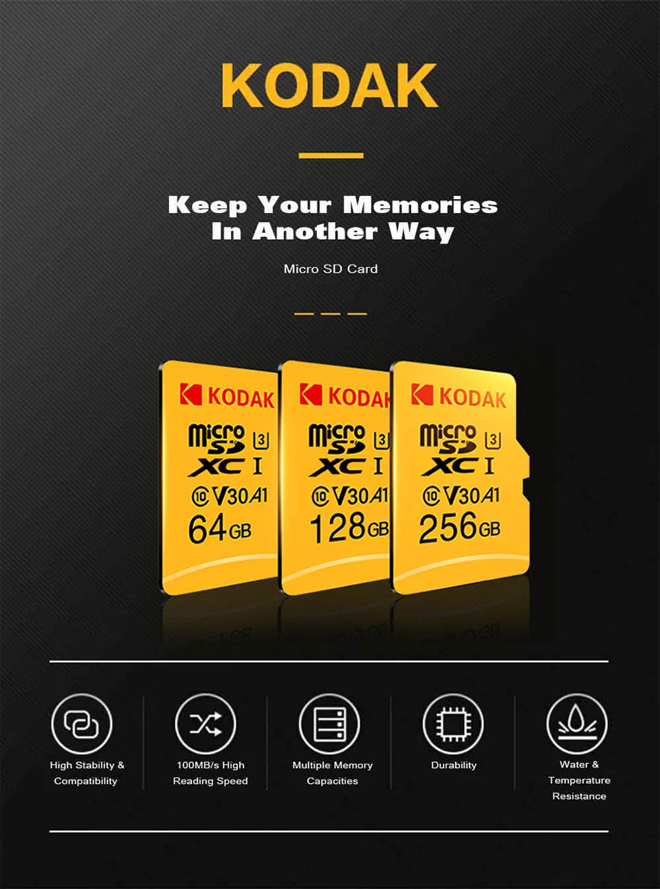Kodak высокая скорость 32 Гб 64 Гб Micro SD карта класс 10 U3 4K cartao de memoria 128 ГБ Флэш-карта памяти 256 ГБ mecard Micro sd kart
