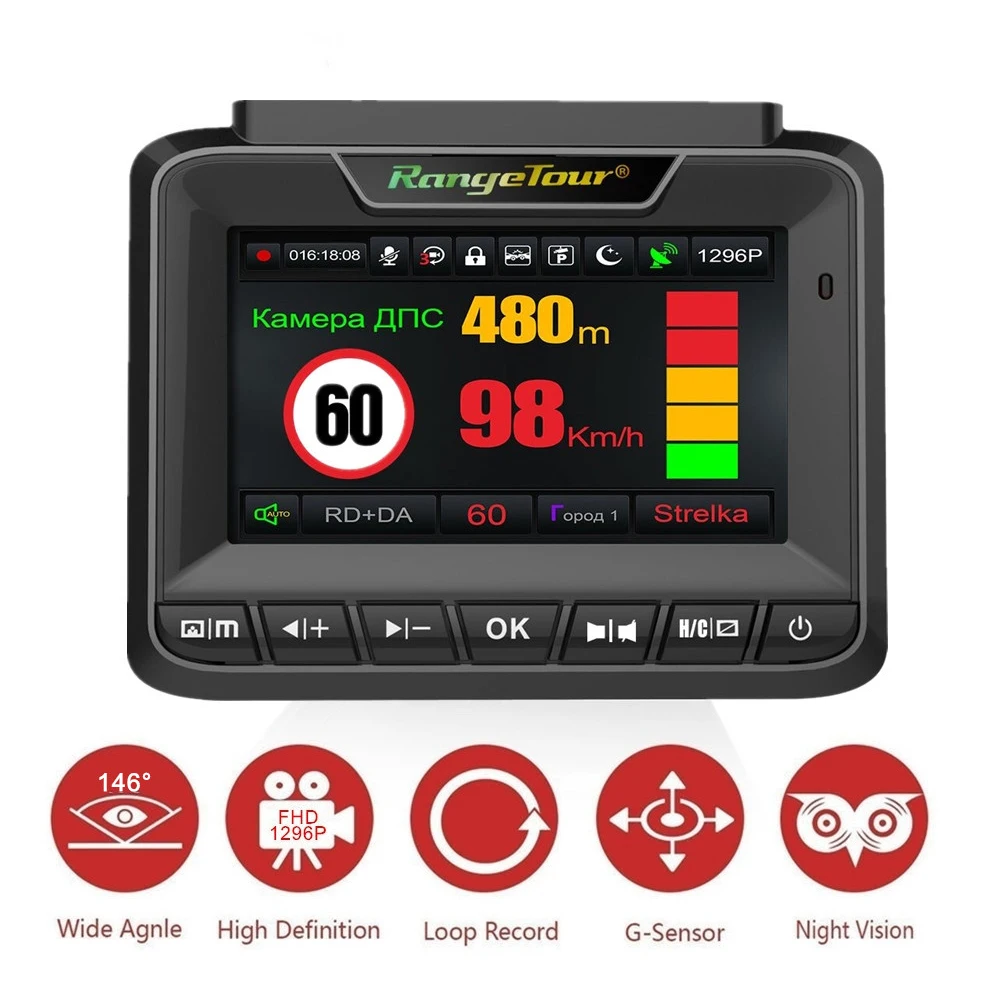 Антирадар GPS видеорегистратор многоязычный Авто регистратор 3 в 1 фотодетектор 2018