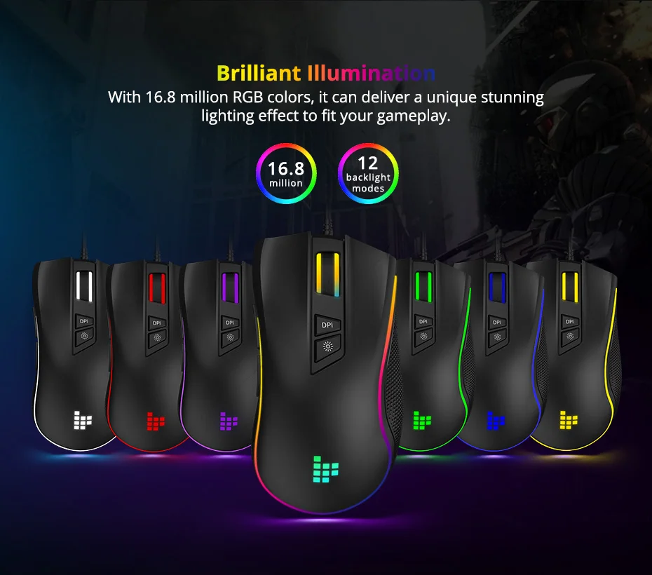 Tronsmart TG007 Проводная игровая мышь, геймерская компьютерная мышь с 16,8 миллионов RGB, 9 программируемых кнопок, 7200 точек/дюйм и снайперская кнопка