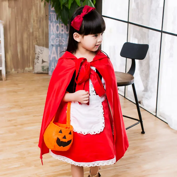 

Girls Fairy Tales Clothes Sexy Maid Uniform Children Halloween Kids Cosplay Fancy Dress Cape Little Red Riding Hood Costume