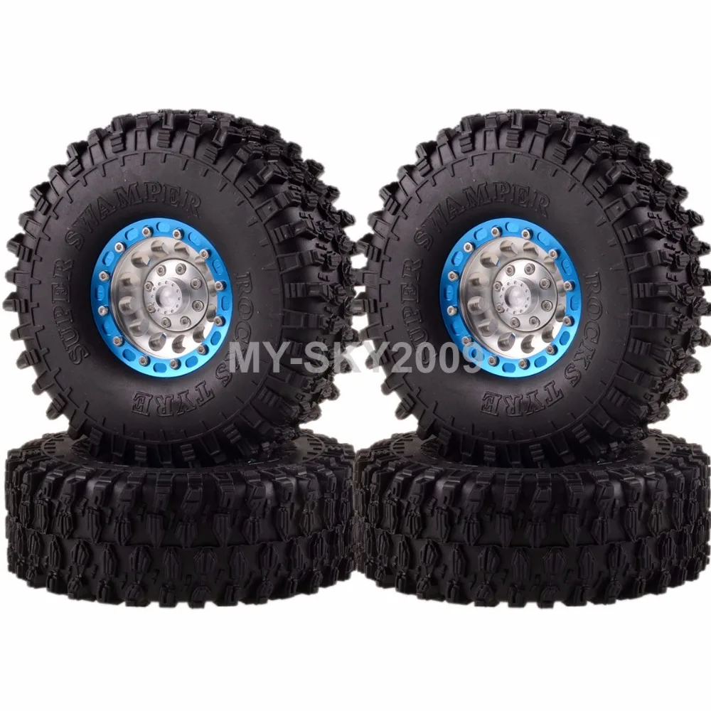 

4pcs Rock Crawler 1.9" Aluminum Beadlock Wheel Rims & 120mm Super Swamper Tyre 1060-7037 For 1:10 RC Model CC01 D90 SCX10 HSP