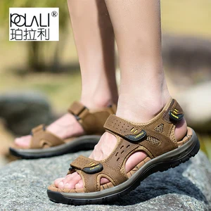 POLALI/летние сандалии из натуральной кожи, мужская повседневная обувь, большие размеры, новые мягкие мужские сандалии, пляжная обувь для отдыха - изображение