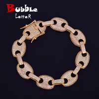 12mm gold color men cuban link bracelet hip hop jewelry copper material iced zircon