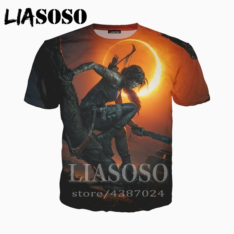LIASOSO 2018 Новая модная футболка брендовая Классическая игра Tomb Raider Leading lady Lara Croft 3d