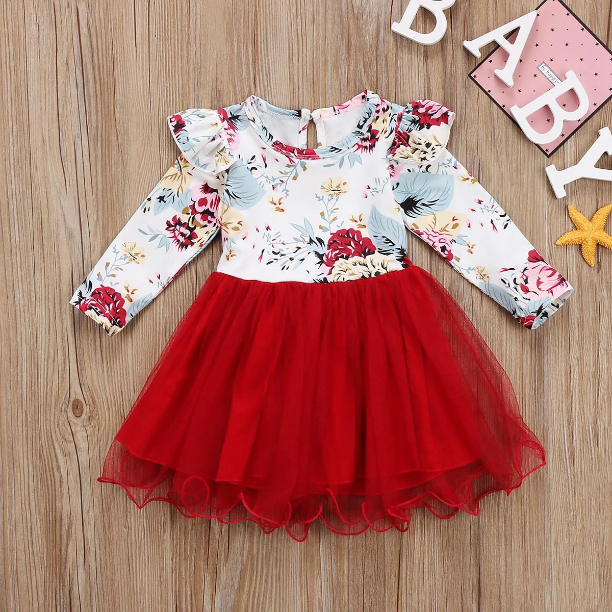 Toddler Kid Little Baby Girls Floral Long Sleeve Tulle Dress Babies Tutu Flower Ruffle Dresses Outfits Clothing | Детская одежда и