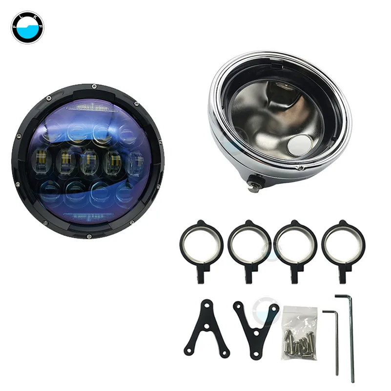 B set " H4 аксессуары для мотоциклов фара+ 7 дюймов led ведро фары отделка кольцо для мотоцикла Чоппер Кафе Racer Bobber curiers - Цвет: B set