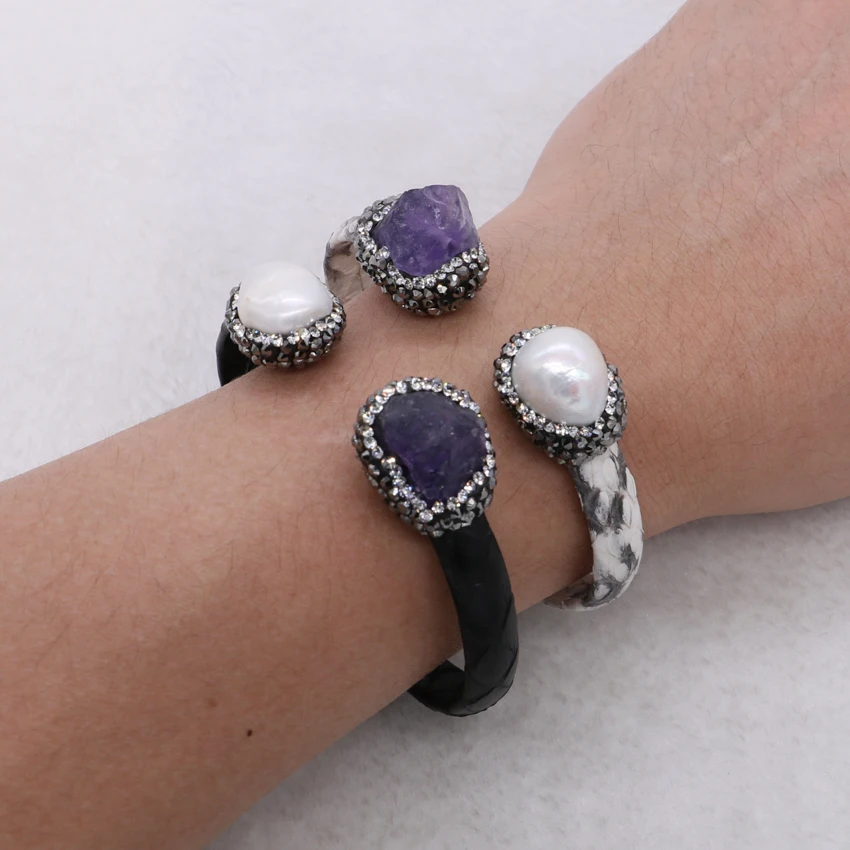 Браслет из натуральной змеи регулируемый браслет перламутровых бусин с