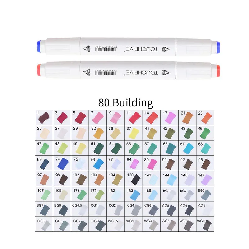 WHITE-80BUILDING TOUCHFIVE 168 эскиз маркеры кисти ручки набор манга цветные маркеры набор двойная головка художественный поставщик краски ручка маркер для рисования для студентов - Цвет: WHITE-80BUILDING