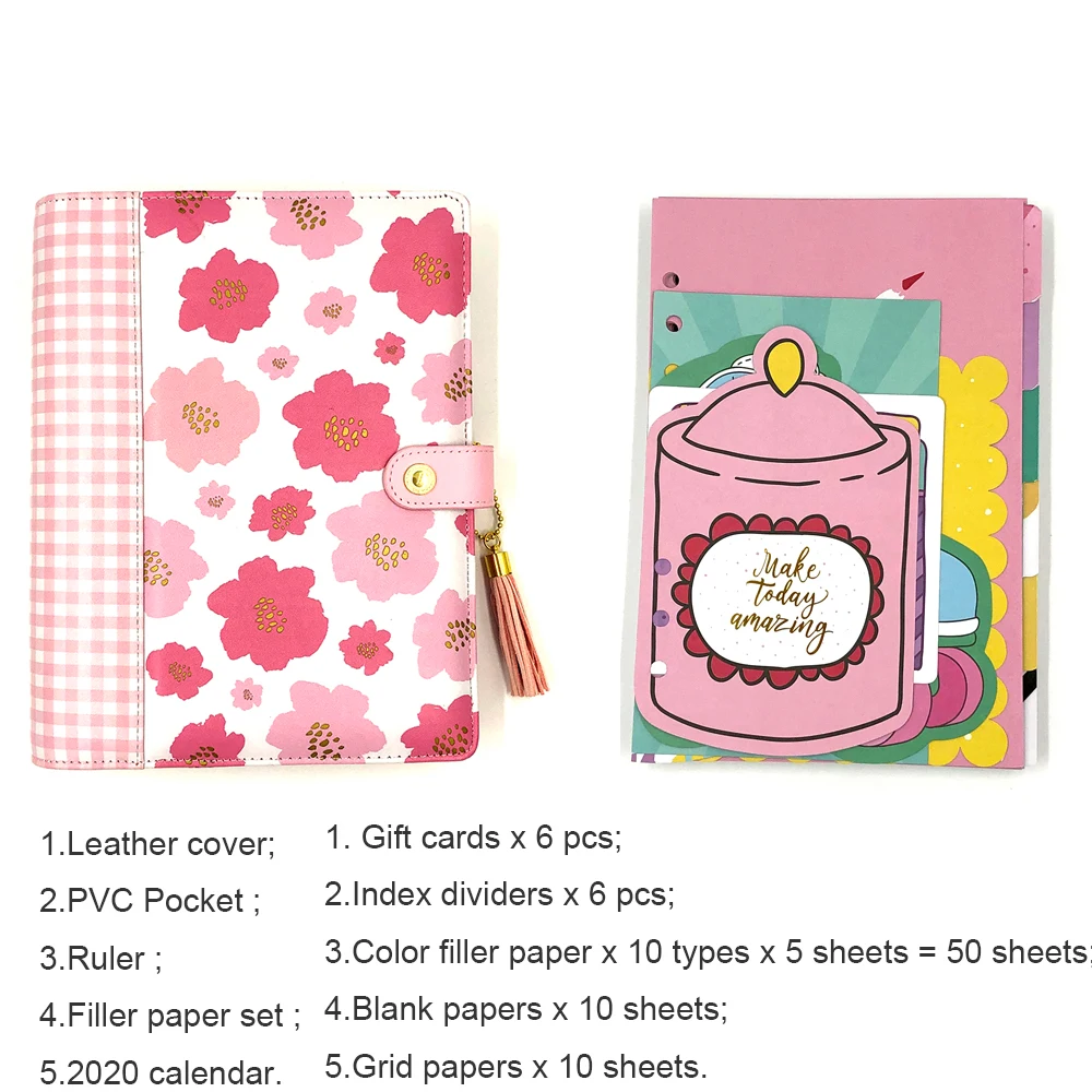 Flower Color set С кожаным переплетом, записные книжки и дневники A5A6, ежедневник, органайзер, ежемесячный недельный дневник, Подарочные канцелярские принадлежности - Цвет: Flower Color set