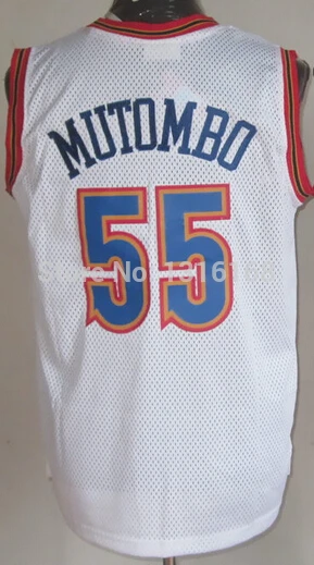 2015 Man Denver #55 Dikembe Mutombo Retro Trowback Basketball Jersey Shirt Uniform Road Away Blue White Wholesales Lowest Price | Спорт и