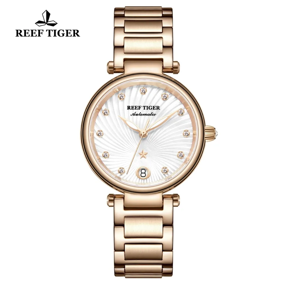 Reef Tiger/RT Brand Luxury Rose Gold Women Watch Diamond Polaris Dial Automatic Bracelet Watches New reloj mujer RGA1590