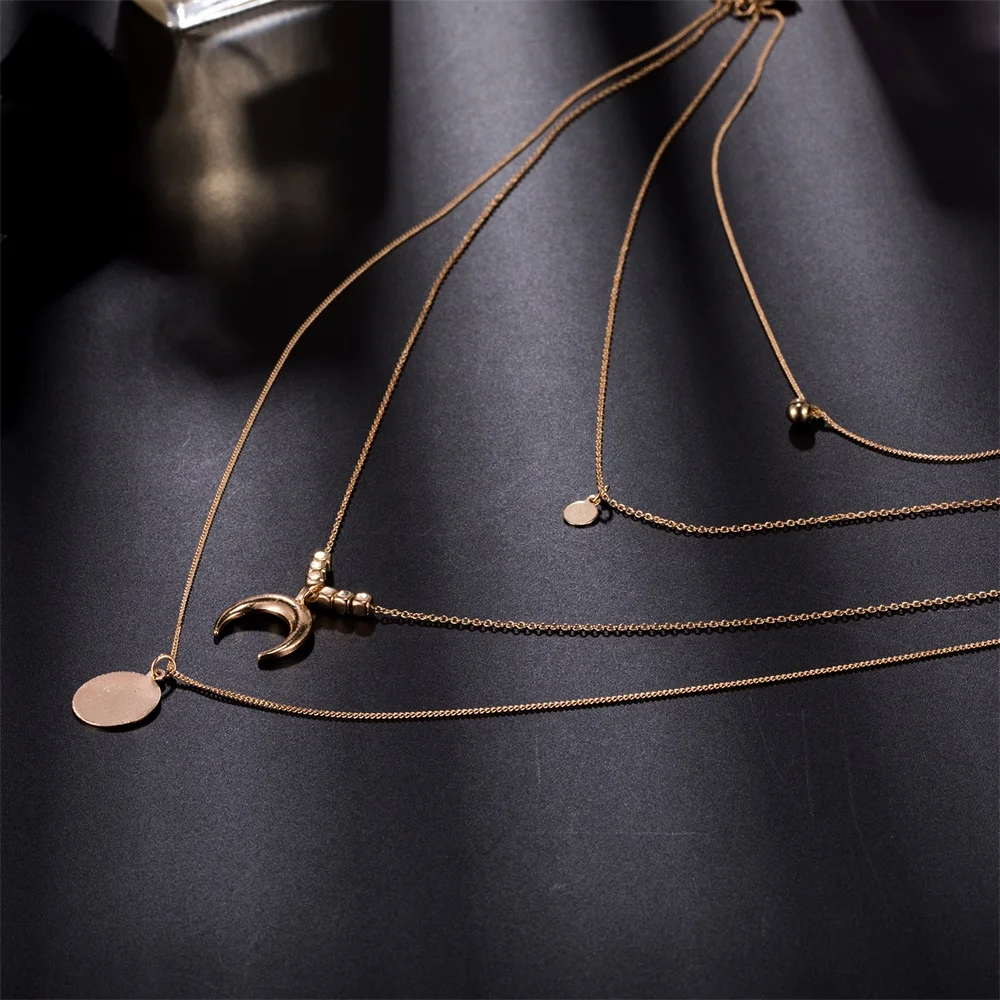 Богемное ожерелье с Луной многослойное для женщин девушек модное золотистого