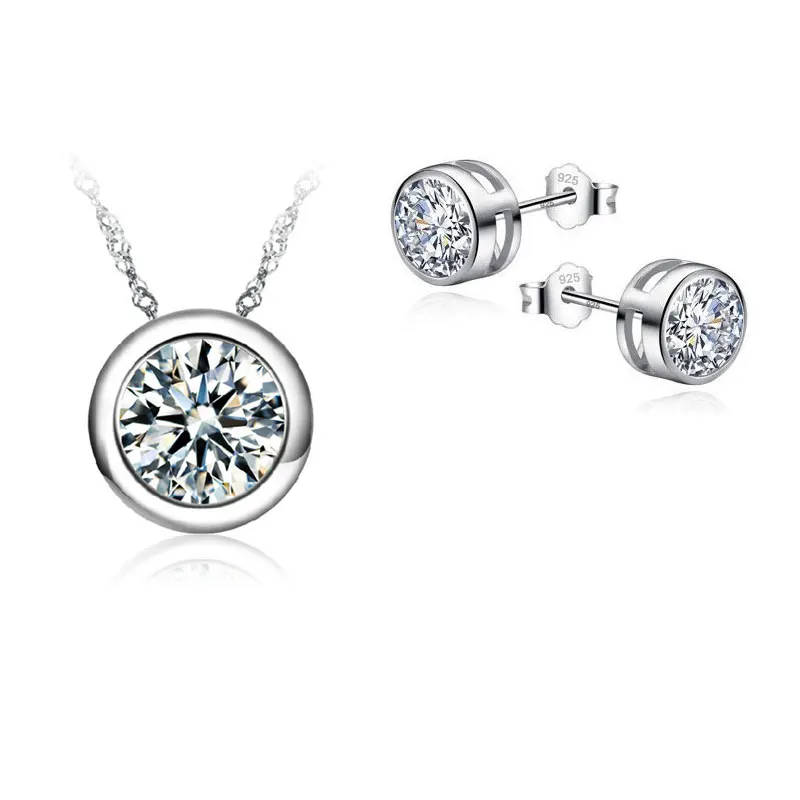 

Top Quality Jewelry Sets For Women Accessories Wedding Bridal Pendant CZ Necklace Stud Earrings Set