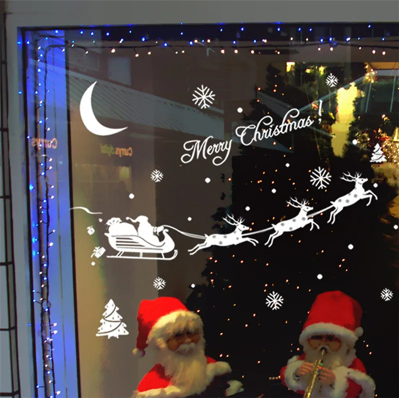 Наклейки на окна с надписью &quotMerry Christmas&quot &quotСанта Клаус&quot настенный стикер