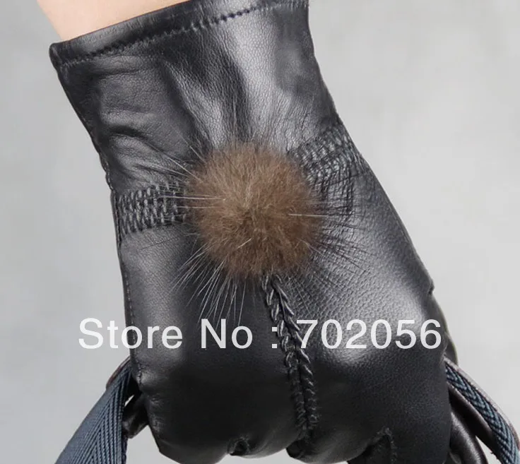 Перчатки из натуральной кожи с помпоном кроличьего меха кожаные перчатки mixd color 12