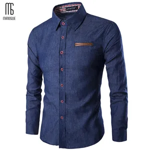 Мужская джинсовая рубашка Manoswe, повседневная приталенная рубашка с длинным рукавом, джинсовая рубашка, весна-осень 2019