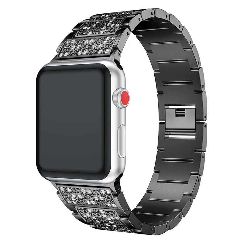 Черный Для Apple Watch серии 4/3/2/1 браслет 40 мм, 38 мм, 42 мм, 44 мм, мужские, женские, металлические ремешки для часов Ремешок с Стразы - Цвет ремешка: Черный
