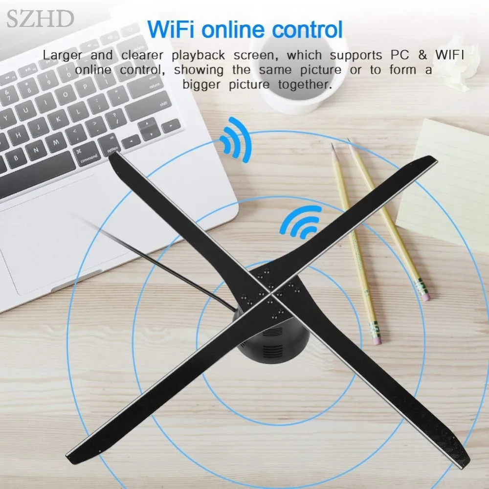 60 см Wi Fi приложение четыре лезвия голограмма 3d вентилятор для проектора