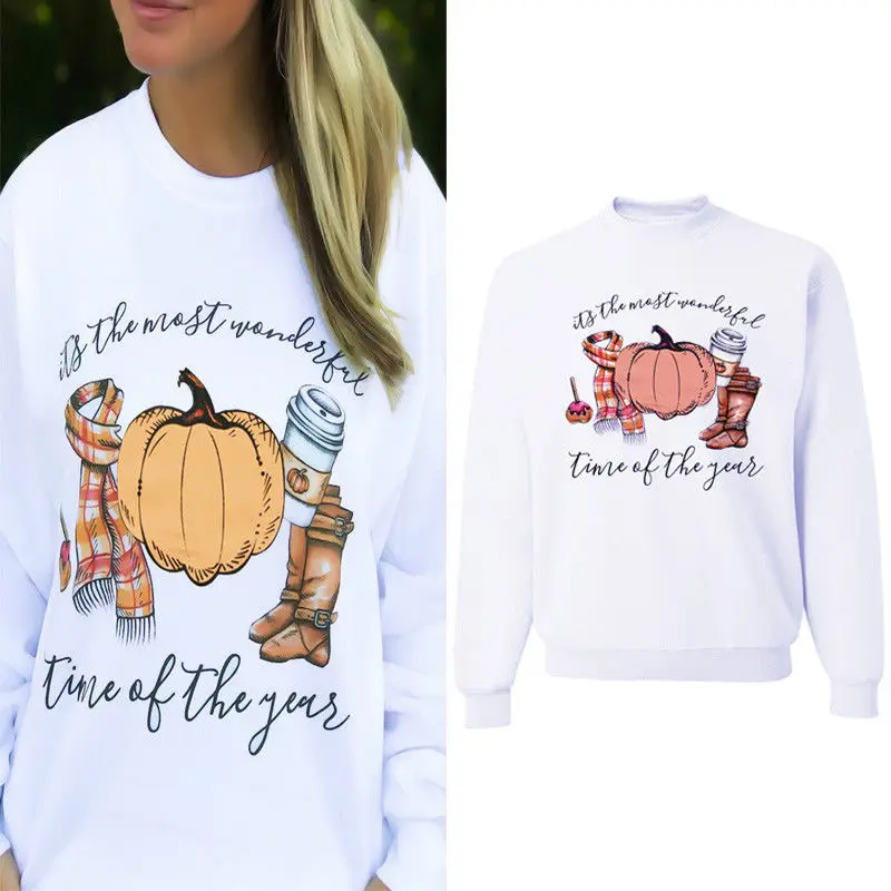 2017 Модный женский топ с принтом тыквы на Хэллоуин свитшот длинным рукавом топы