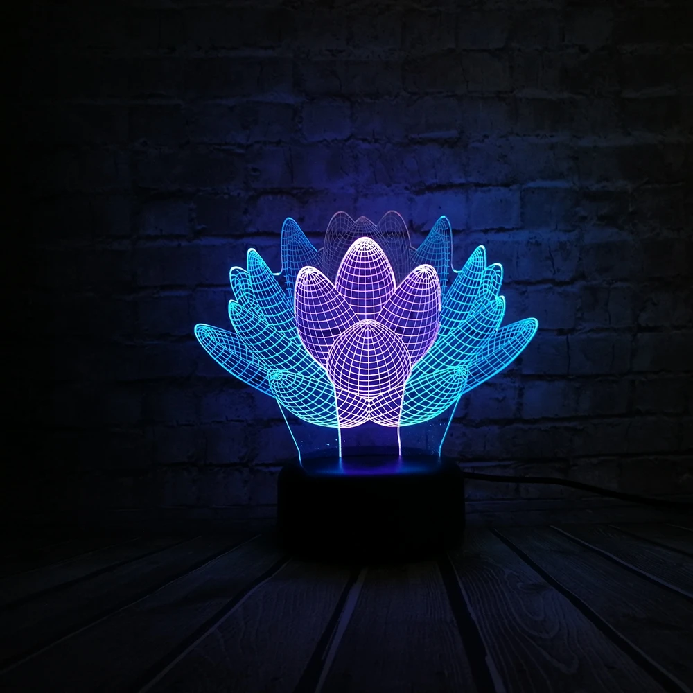 Новая 3D лампа суккулентные растения цветы лотоса Микс разноцветных USB Led ночник