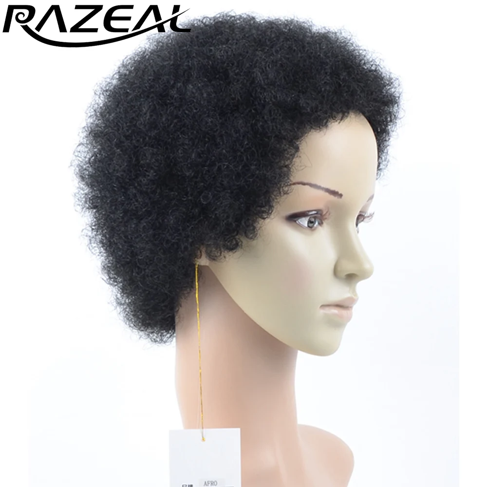 Razeal 2 дюймов 100 г синтетические Короткие странный вьющиеся черный цвет афро парик пушистые парики волос высокого Температура волокно