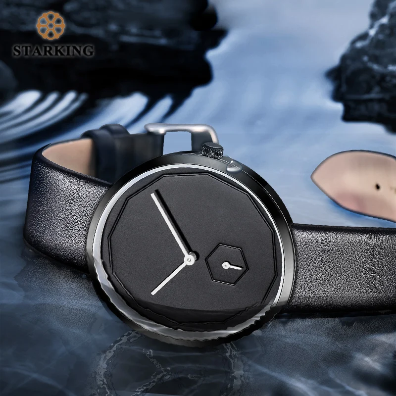 STARKING черные женские кварцевые часы Relojes Hombre 2017 унисекс 40 мм Безликий дизайн кожа