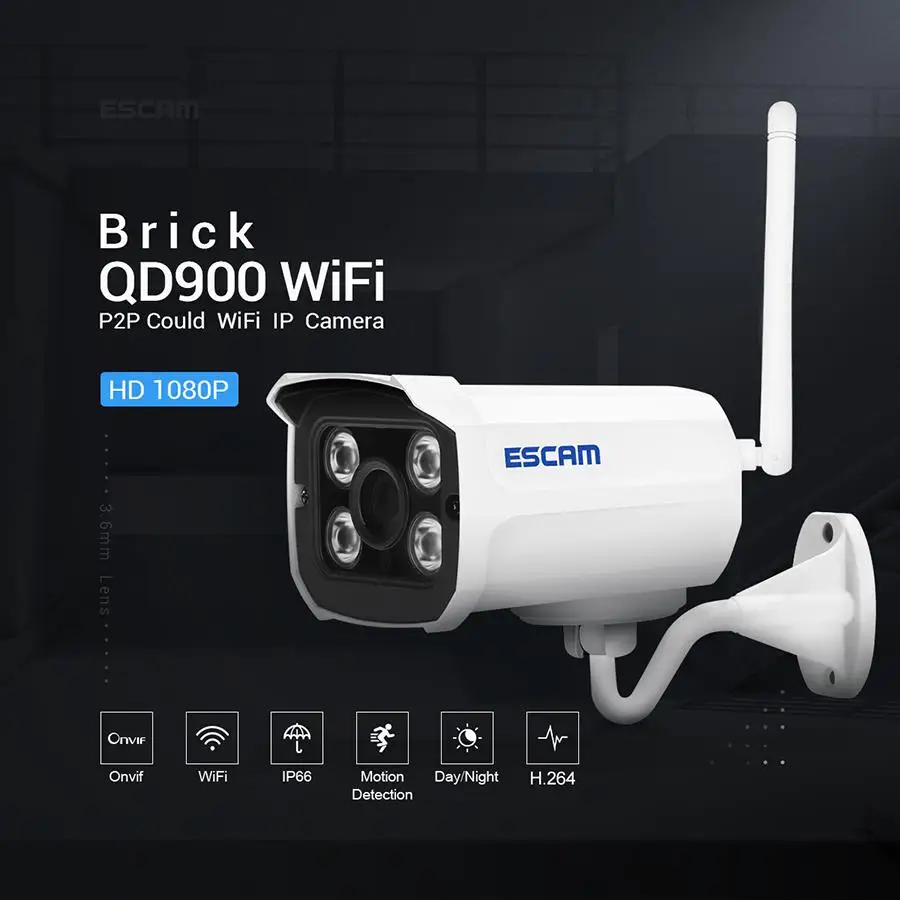 ESCAM кирпич QD900 wifi 1080 P P2P облачная ИК Водонепроницаемая IP сеть беспроводных камер безопасности IR Bullet Surveillance наружная мини-камера