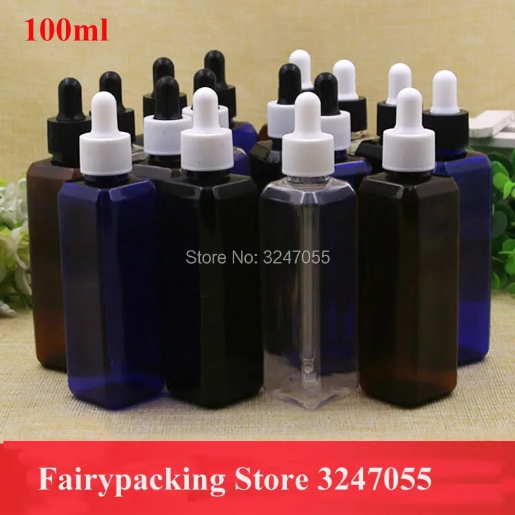 

100ML Blue/Clear/Brown/Black PET Plastic Essential Oil Serum Bottles, Empty Portale Dropper Perfume Package,Reagent Pipette Tube
