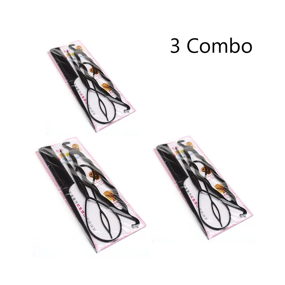 Black 3 Combo Инструмент для скручивания волос, набор для вытягивания волос, заколка для укладки волос, гребень для укладки волос, инструменты для укладки волос, аксессуары для волос для девочек, 4 шт./комбо - Цвет: Black 3 Combo