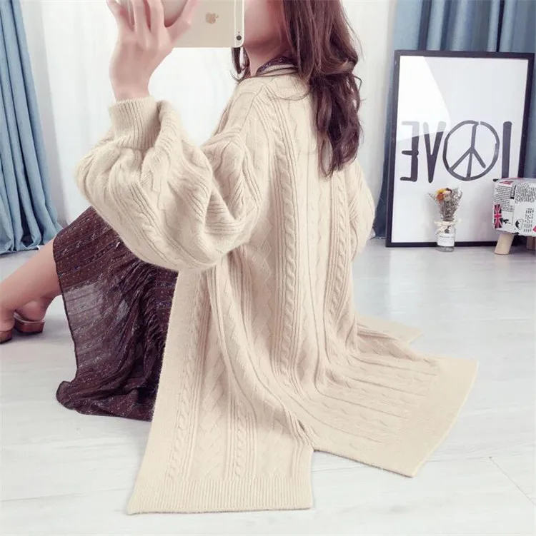 White Khaki Jujube Red New Arrivals Street Work Cardigans Coat Autumn winter long cardigan Female soft loose sweater women