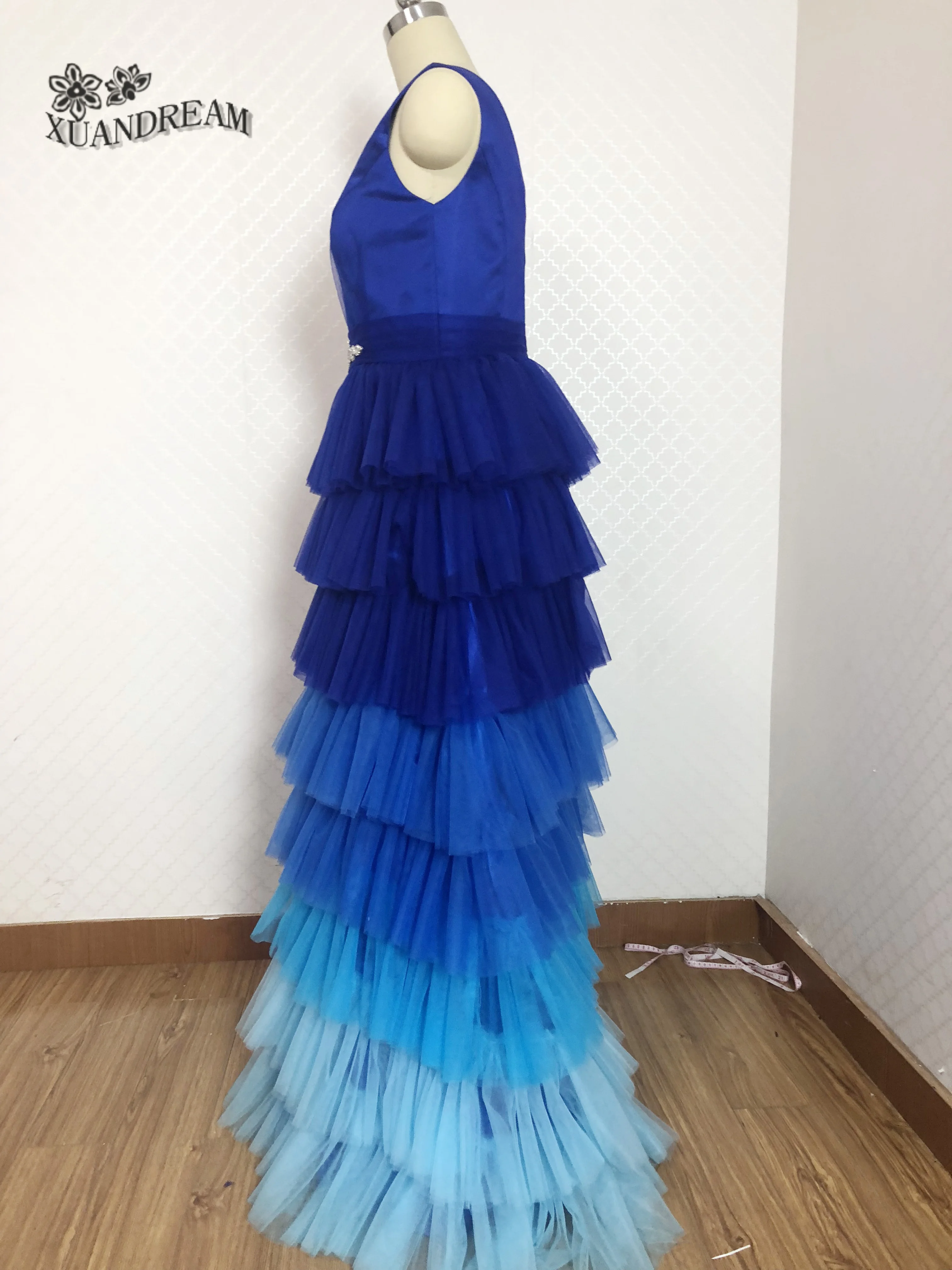 Настоящее вечернее платье, vestidos-de-fiesta, элегантное, v-образный вырез, высокое качество, быстрая, несколько слоев, королевский синий, вечернее платье