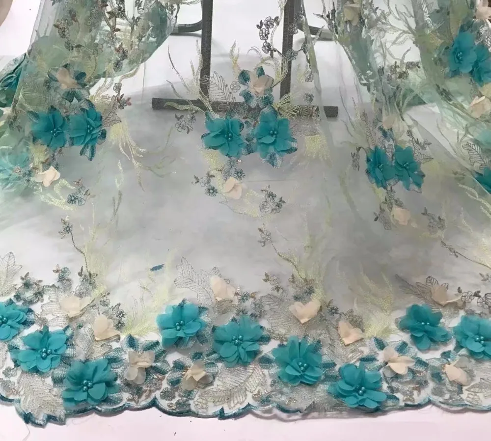 Бесплатная доставка африканская 3d кружевная ткань с бисером цветок для