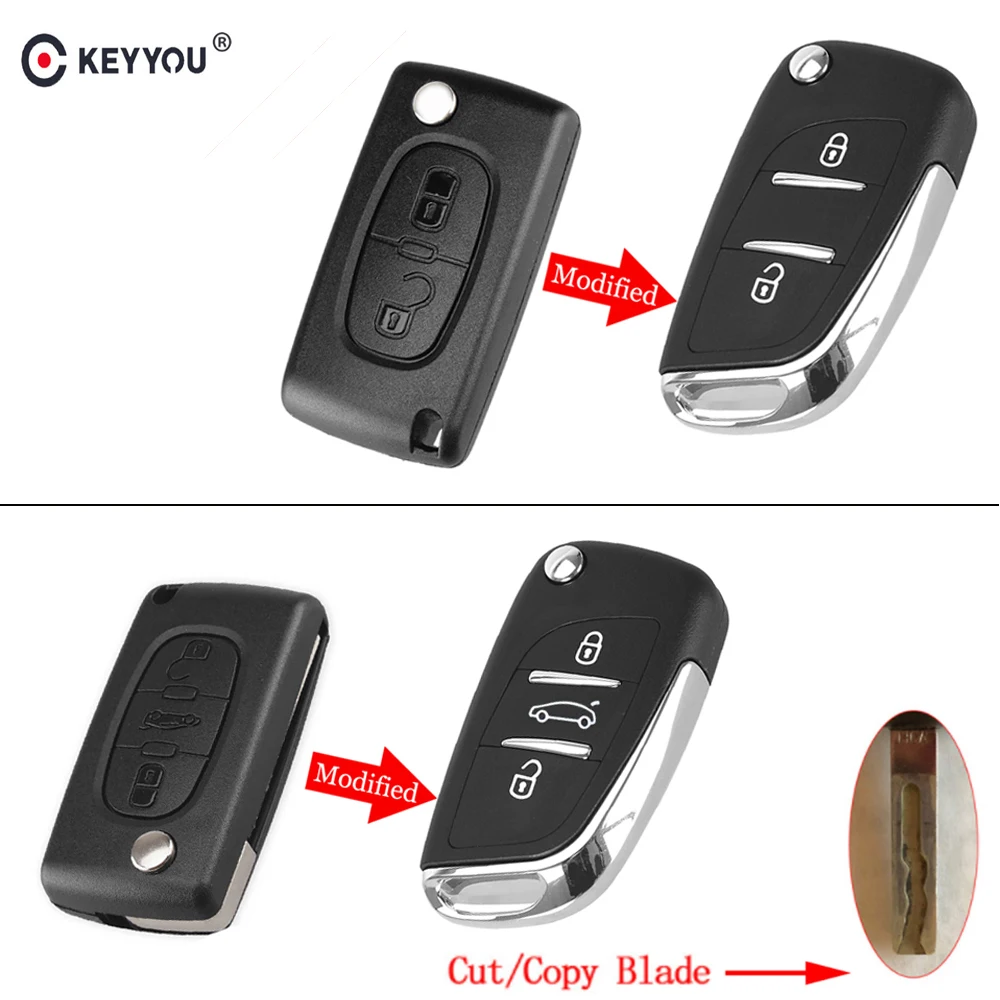 Чехол KEYYOU Cut Blade откидной складной для автомобильного ключа брелока Peugeot 306 407