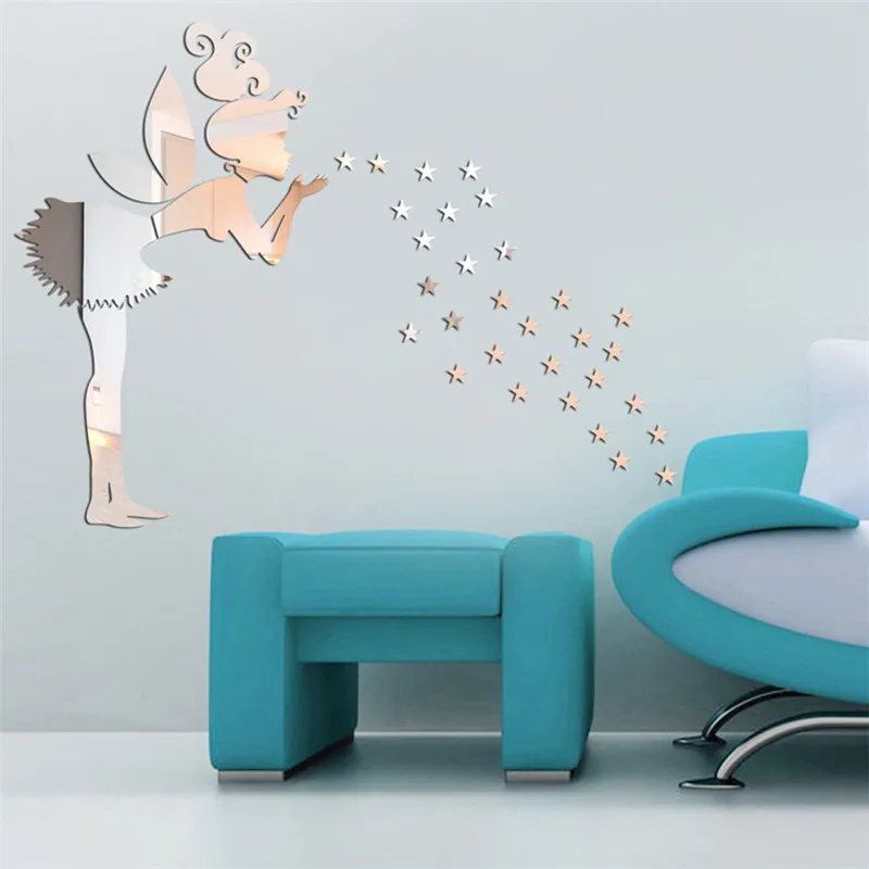 Креативные 3D зеркальные настенные наклейки Звездная фея DIY самоклеющиеся