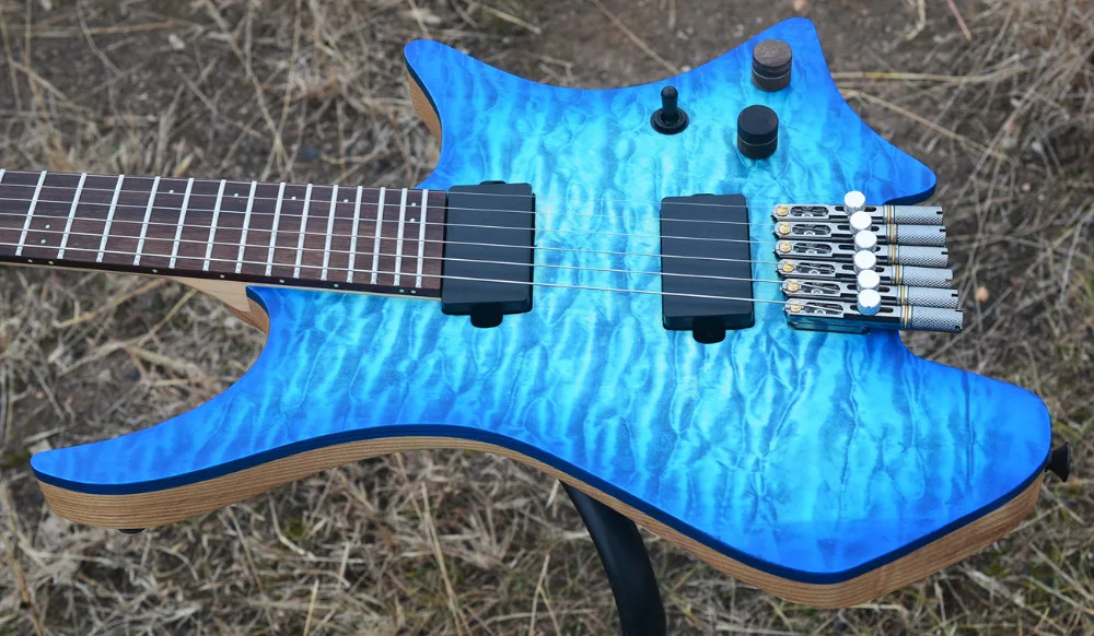 Новинка 2018 NK безголовая гитара Fanned Fret гитары Синий burst цвет стеганый клен Топ