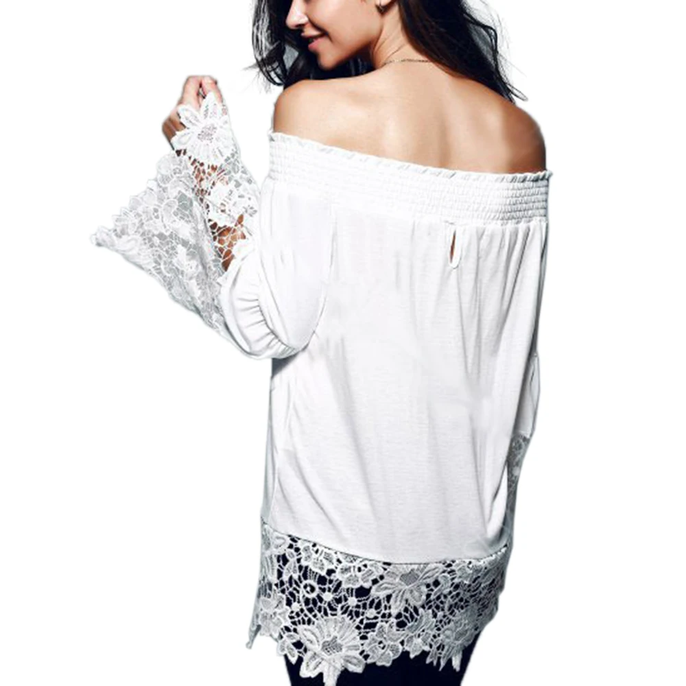 Женская кружевная блузка с рукавами-фонариками и вырезами |