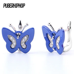 Blue and Silver Индийский Подвески капельки в виде кристаллов из камней по Керамика Для женщин серьги элегантный Стиль для леди романтические Брендовые женские серьги в виде бабочек розового, синего и серебряного цвета - Окраска металла: Blue and Silver