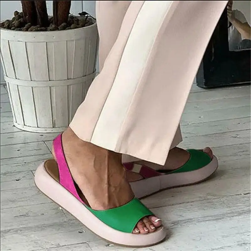 Летние сандалии на плоской подошве милые танкетке женские с открытым носком