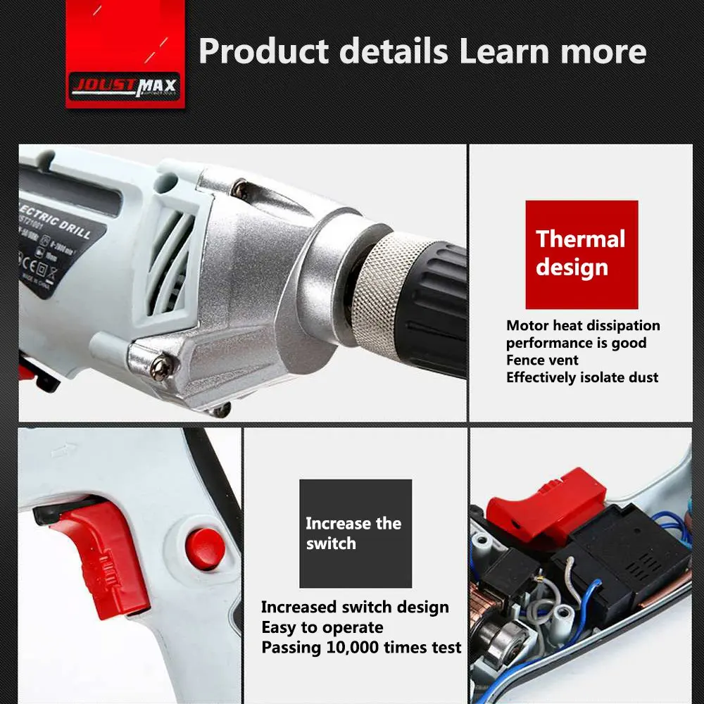 

Multi-function Drill Screwdriver Positive and Negative Adjustment Drive 550W EU Cooling Fast Electric Drill Screwdriver HomeTool